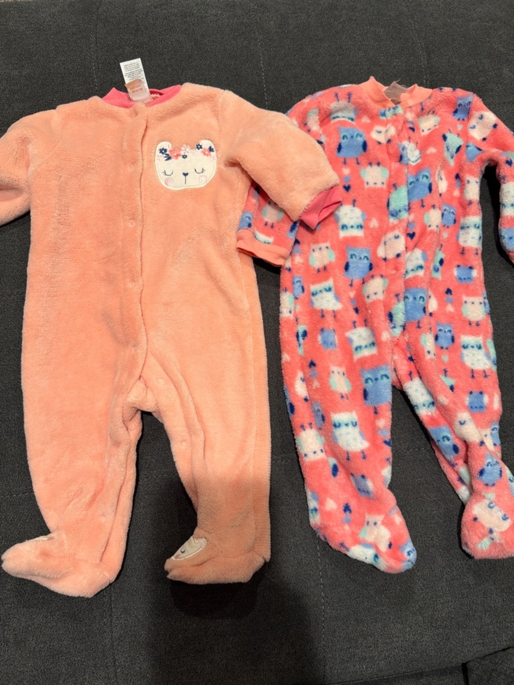 Plush Peach and Owl Baby One-Piece Footed Fleece Sleepwear
